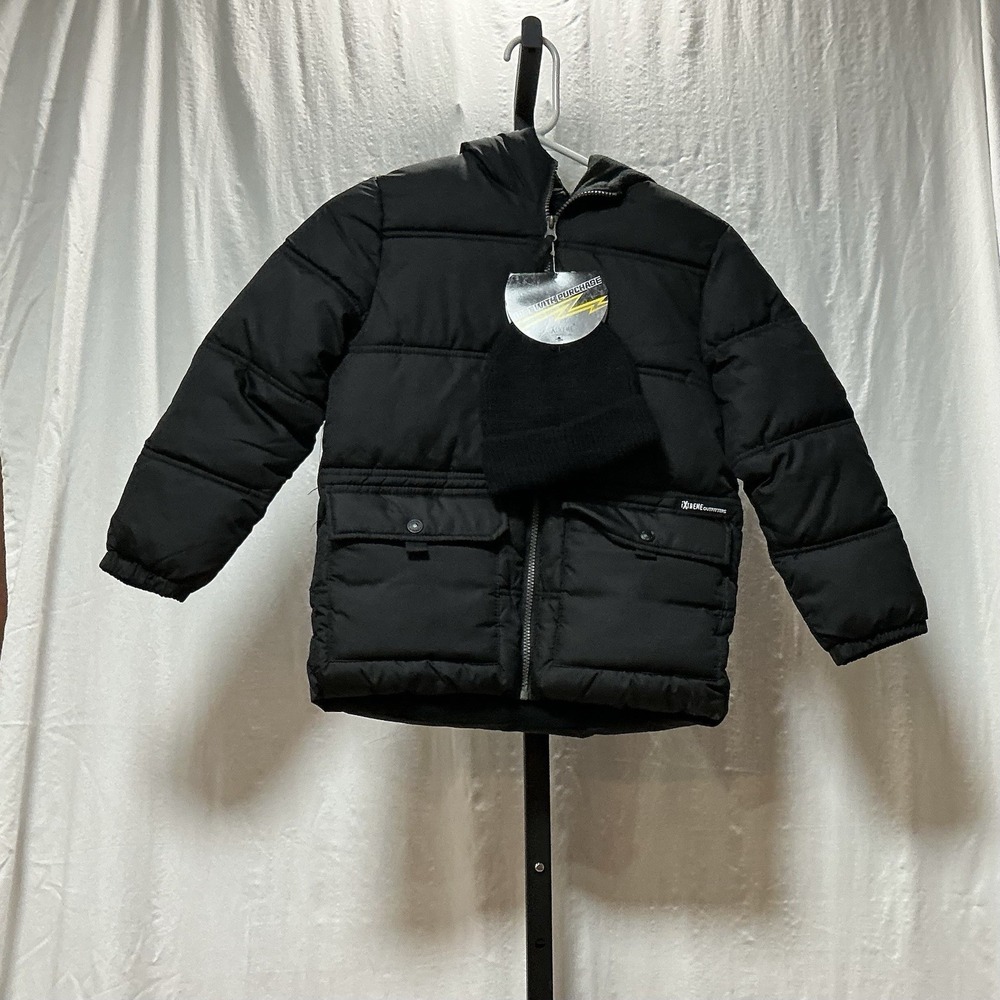 iXtreme Boys Size 7 Black Puffer Jacket Hooded Winter Coat w Beanie NWT